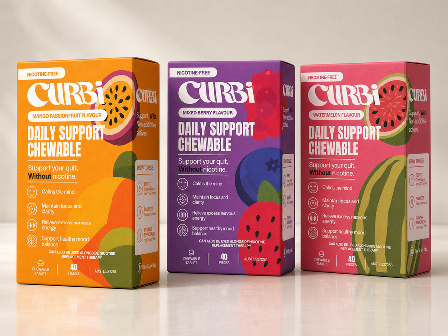 The three CURBi packs side by side: Mango Passionfruit, Mixed Berry and Watermelon.